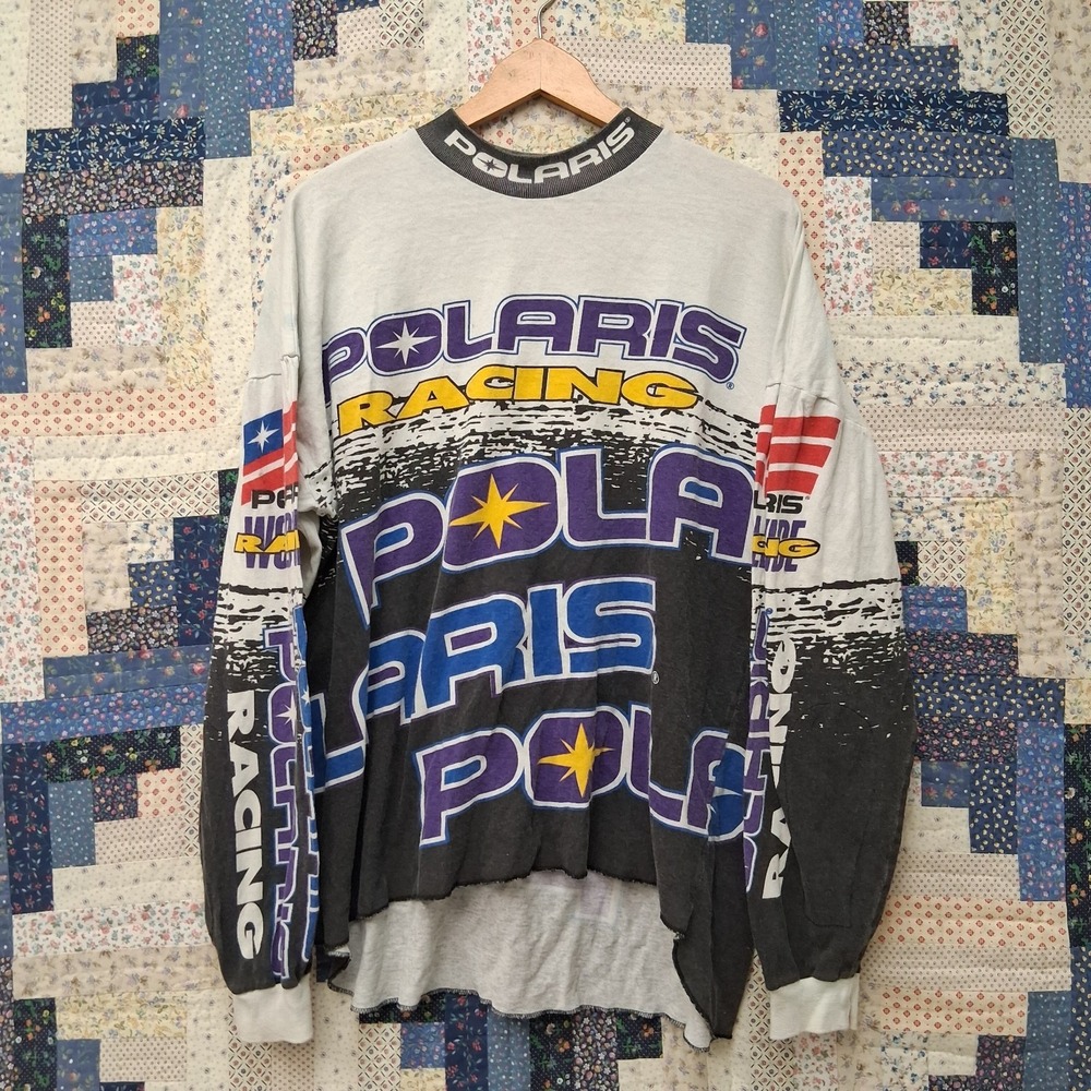 Vintage Polaris Racing All Over Print Jersey Size XL Long Sleeve 90s Motocross